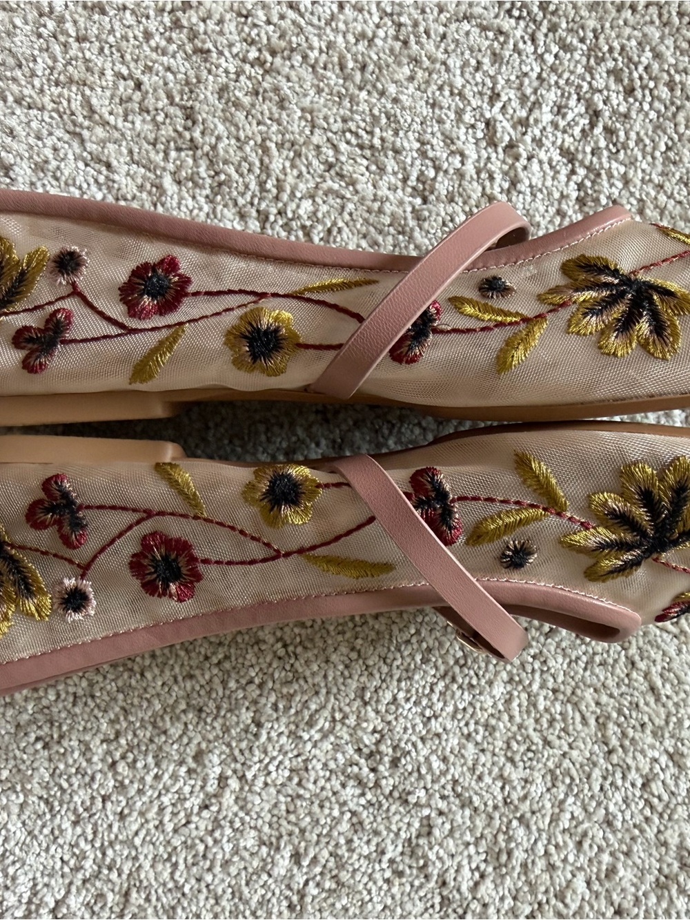Zara Pink Embroidered Floral Mary Jane Flats - Picture 2 of 3